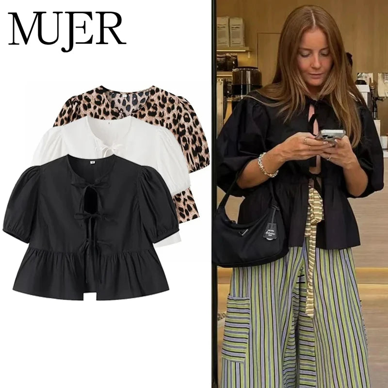 MUJER Ruffle Blouses Woman Puff Sleeve Shirts and Blouses for Women