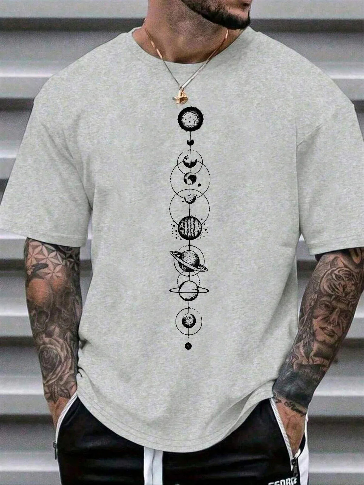 Space Planet Print Round-neck Men Women Pure Cotton Short Sleeve
