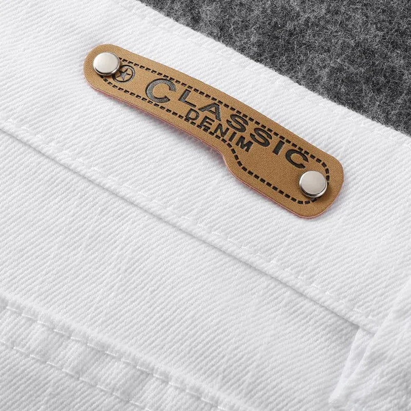 Four season men's fashionable white casual stretch straight leg jeans