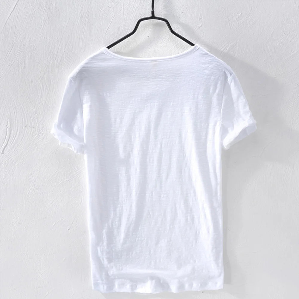 New Mens T Shirt Pure Color V Collar Short Sleeved Tops Tees Men