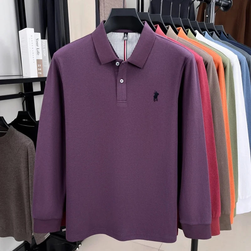 100% pure cotton luxury brand men's long sleeve polo shirt spring