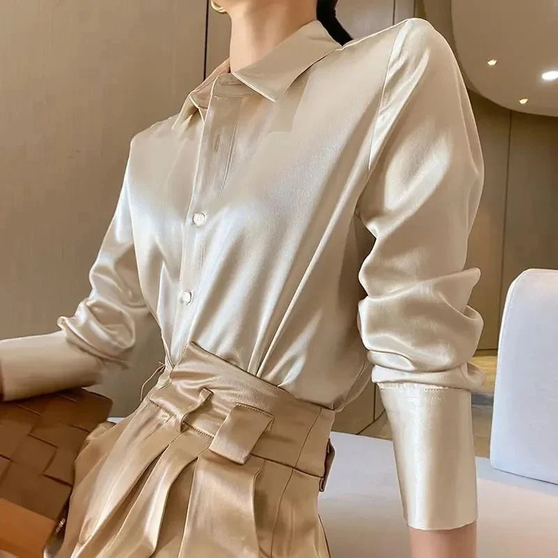 2024 Summer Trend Fashion Women's Casual Elegant Satin Long Sleeved