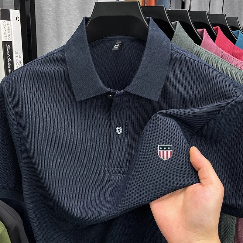 Luxury brand men's summer short-sleeved POLO shirt printed pure cotton