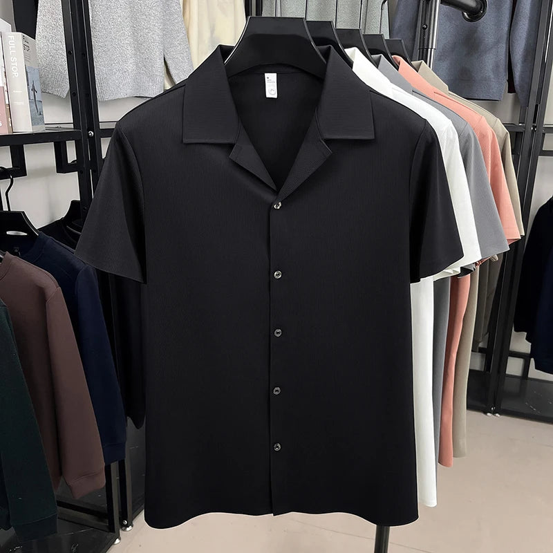 High quality ice silk short sleeve shirt men fashion luxury summer