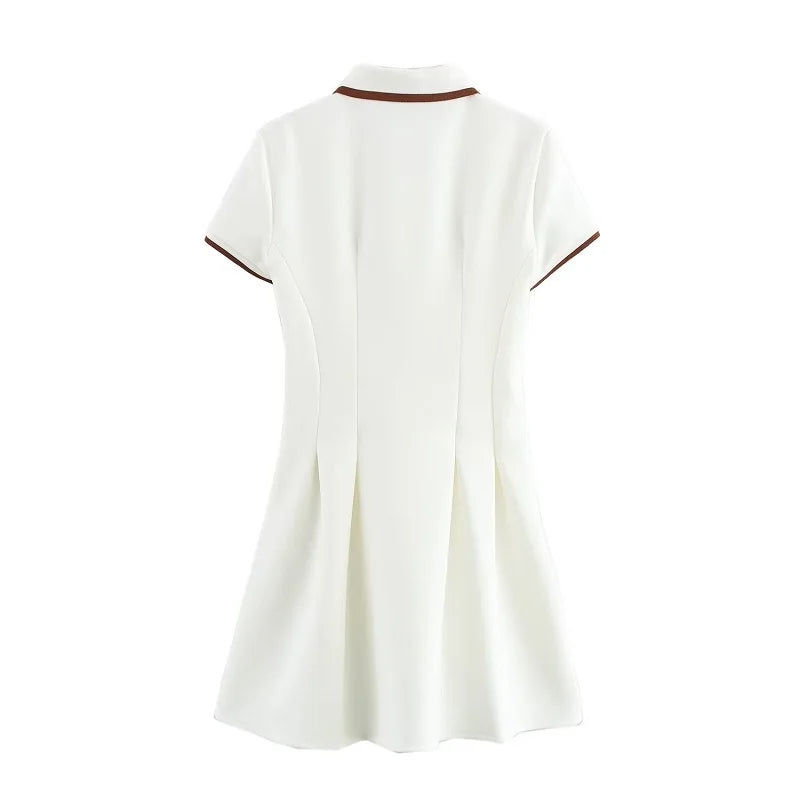 MUJER 2025 White Short Dresses for Women Polo Shirt Spring Mini Dress