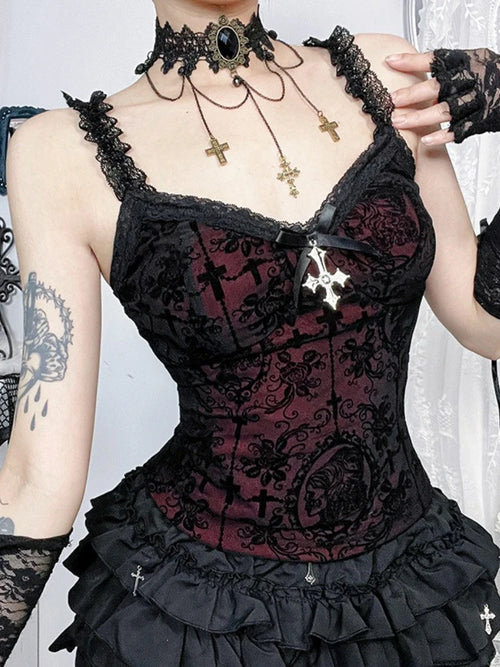 AltGoth Gothic Dark Flocking Camisole Women Y2k E-girl Vintage