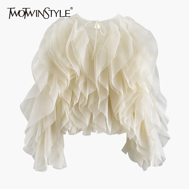 TWOTWINSTYLE Ruffles Shirts For Women Pullover Blouse Female Fashion
