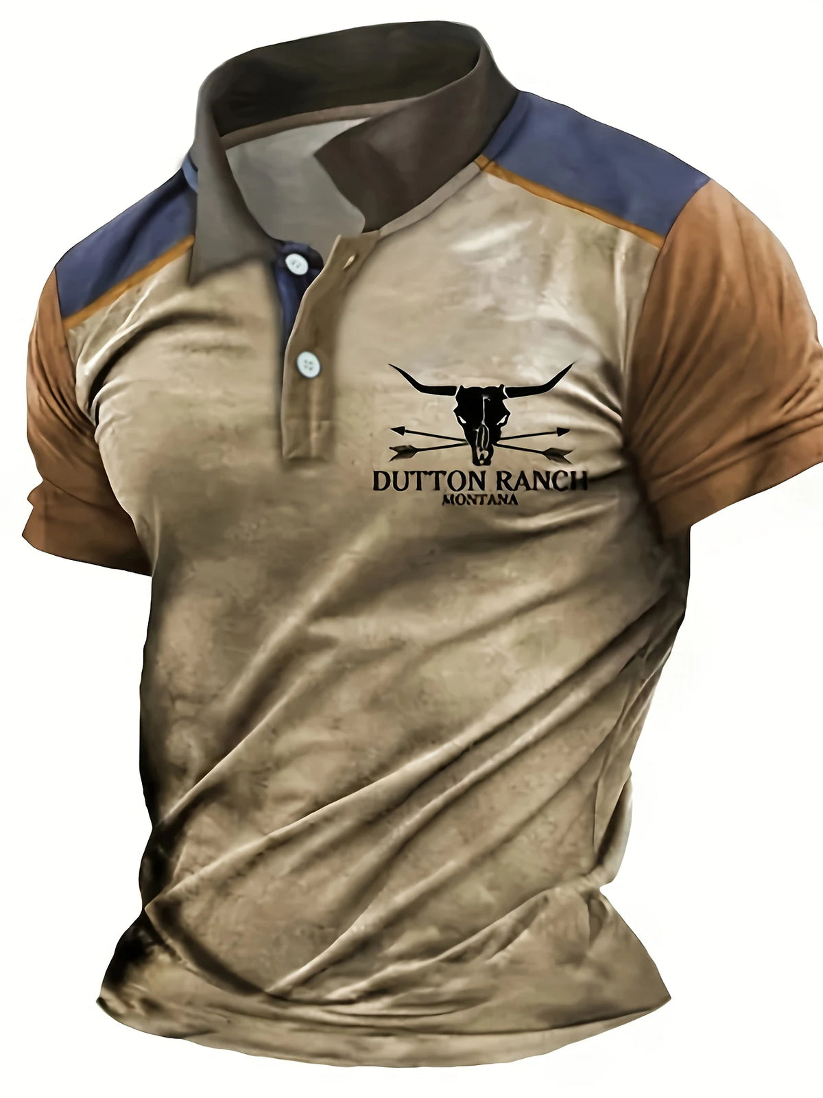 Retro Spliced Lapel Short-Sleeved Shirt Dayton Ranch Print Fashionable