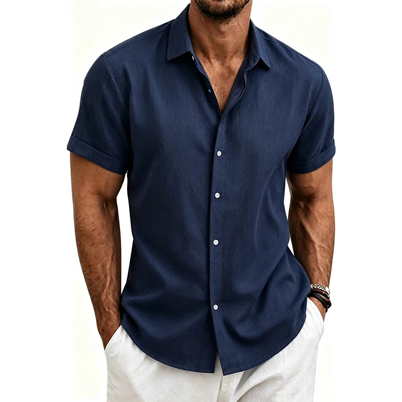 2026 Cotton Linen Shirts for Men Casual Shirts Lightweight Short