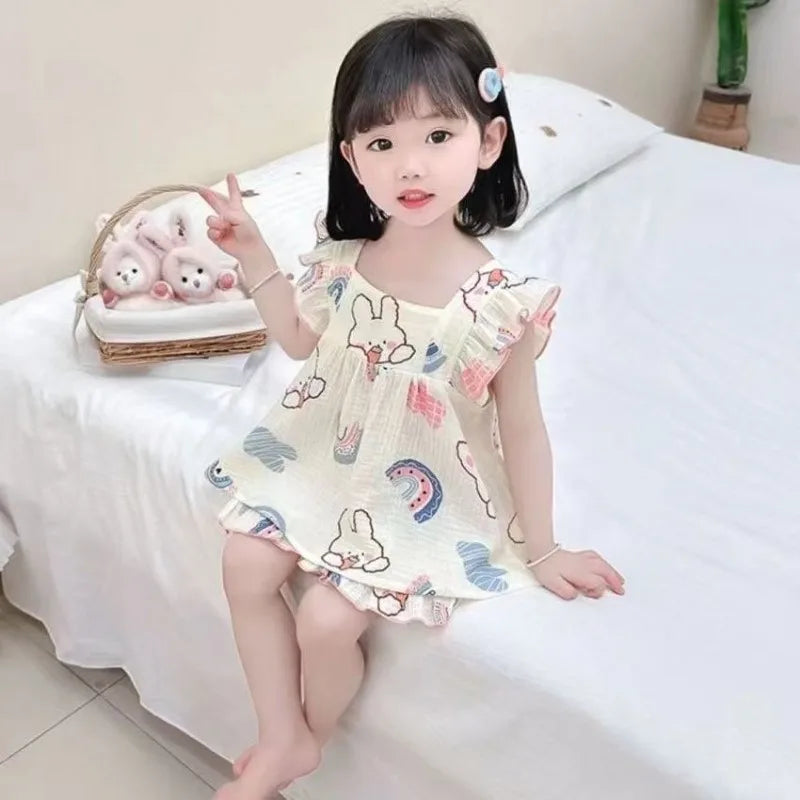 Summer Lightweight Cartoon Cherry Bear Pajamas Set Tank Top and Shorts