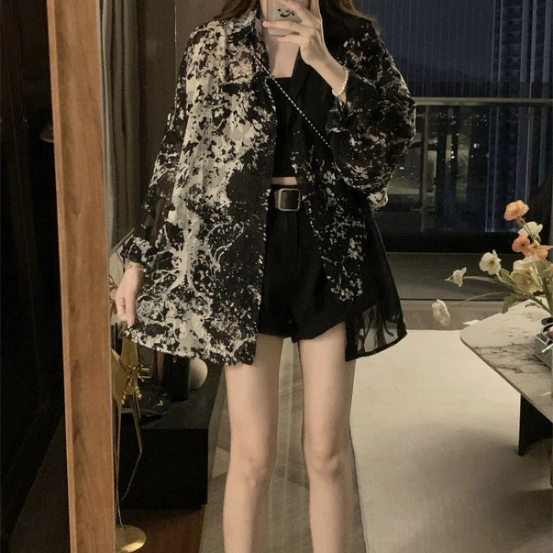 Long Sleeve Shirts Women Loose Tie Dye Gothic Streetwear All-match