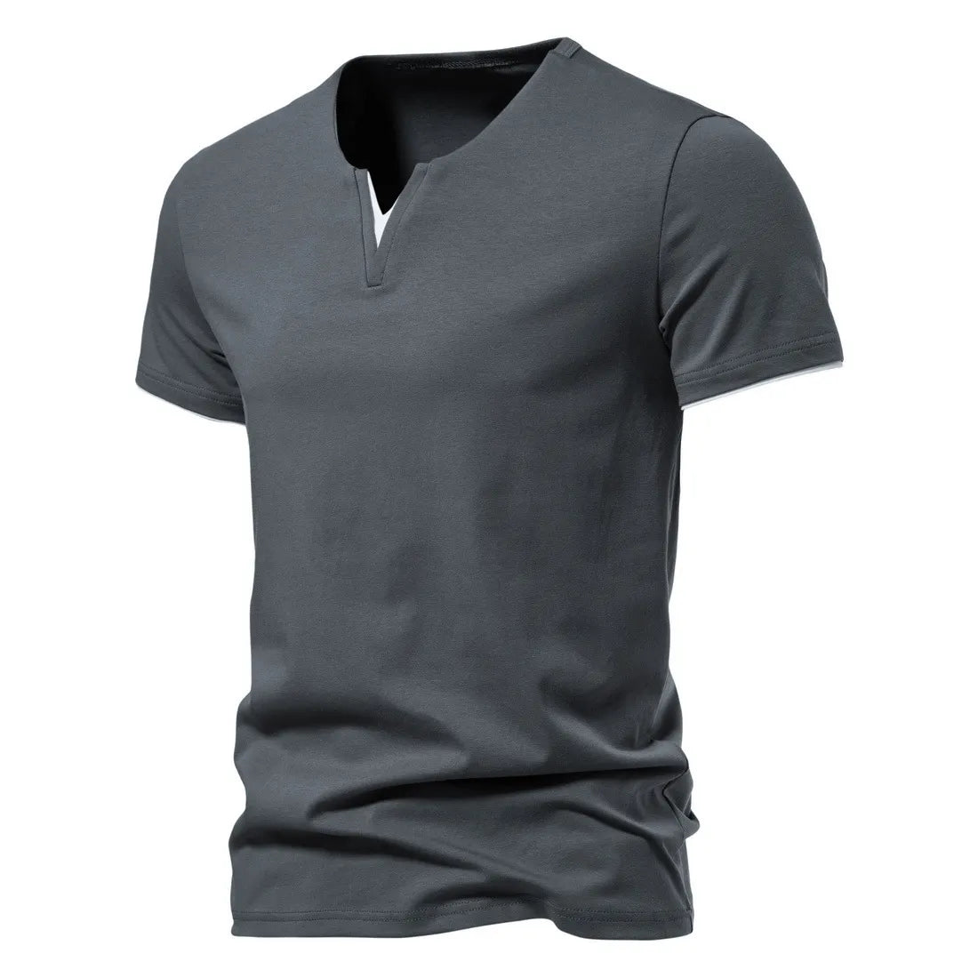 Mens Short Sleeve Henley Shirts Casual Cotton Slim Fit Basic Summer V