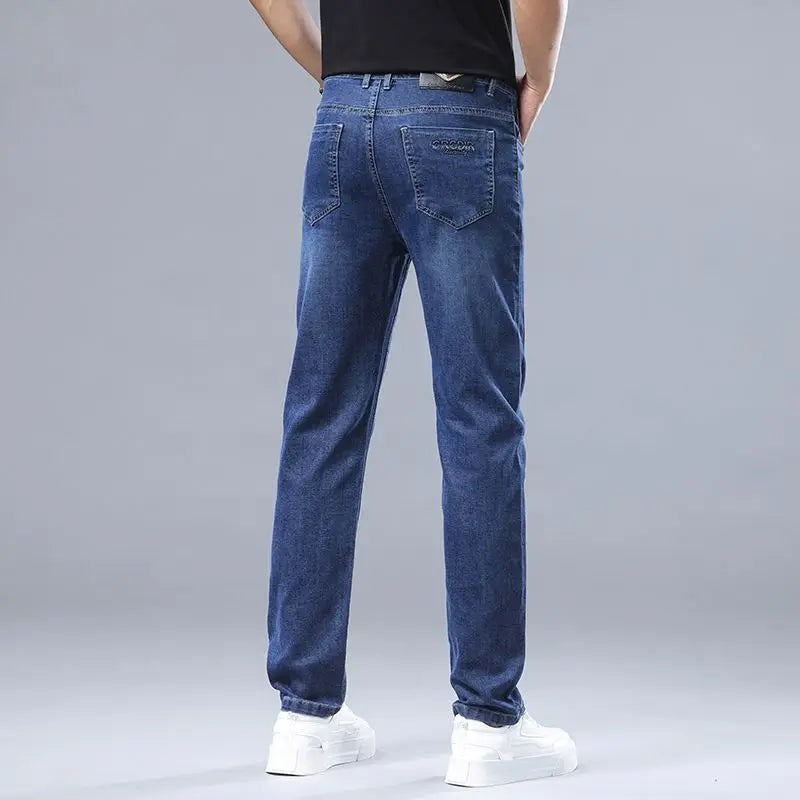 High-quality Autumn Winter Men's Slim Straight-leg Jeans Light
