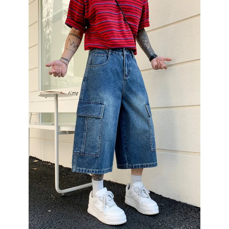 New American Retro High Waist Loose Wide Leg Man Pants Men's Jeans