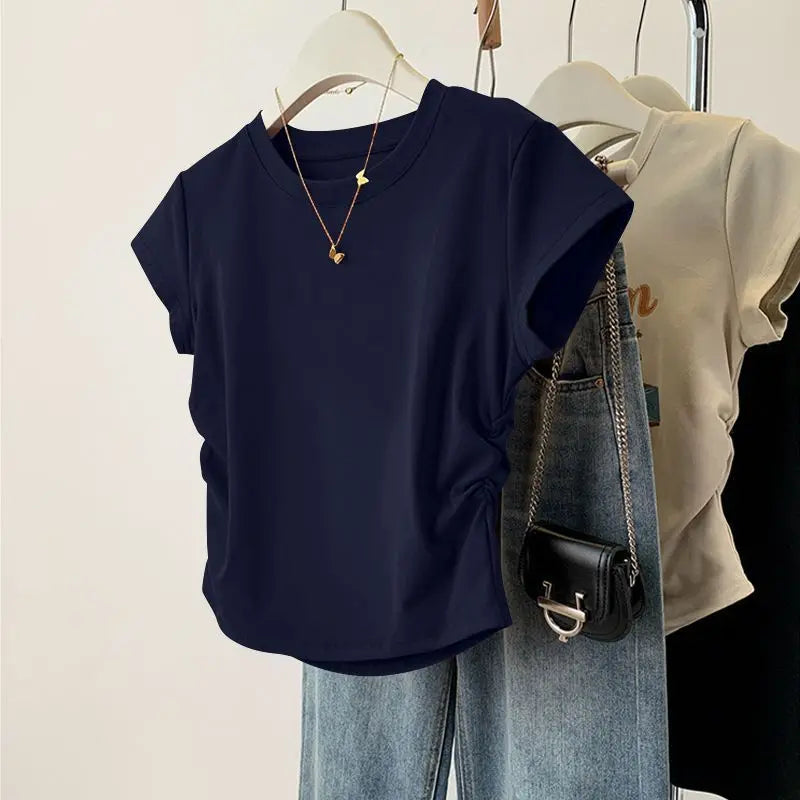Women Summer Short Sleeved Top for Fashion Versatile Base Shirt Slim