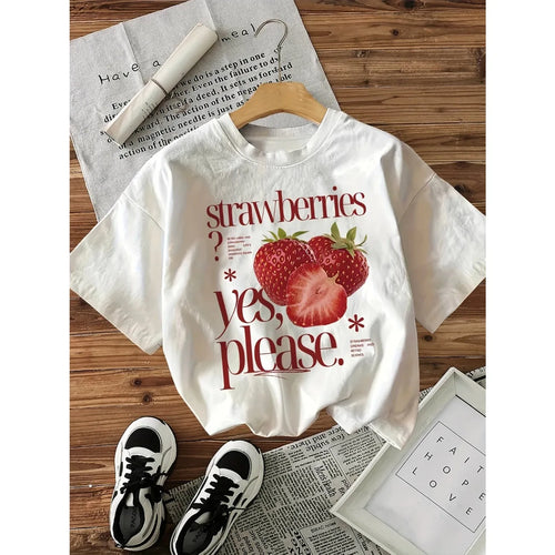 100% Cotton T-shirt Strawberry Graphic Print Women'S Vintage Casual