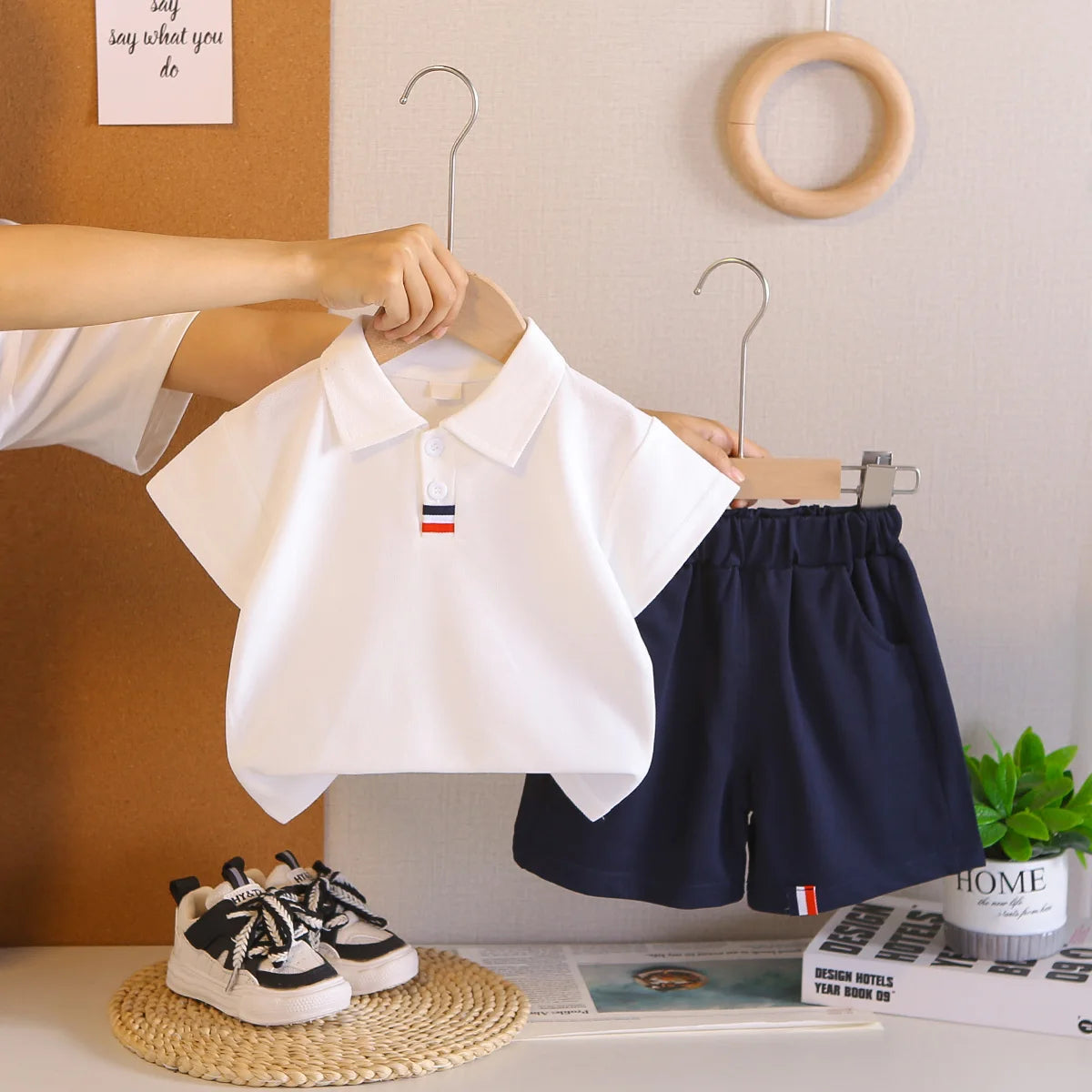 Summer Fashion Children Boys Cotton Clothes POLO Shirt Shorts 2pcs/Set