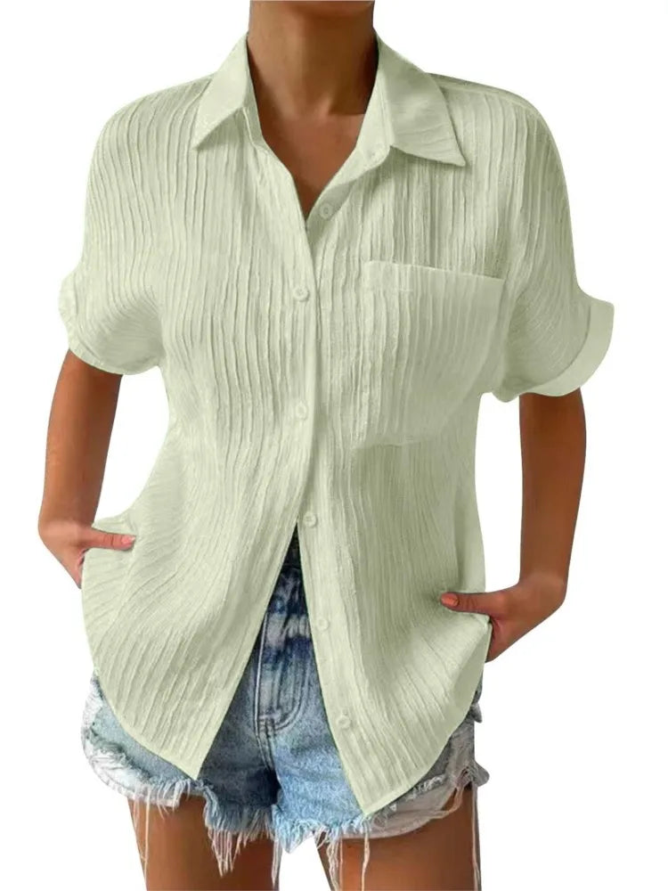 Solid Color Blouse For Women's Summer Fashion Loose Shirts Short
