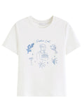 FSLE 2026 Summer Women's White Fitted Straight Cut Graphic Print