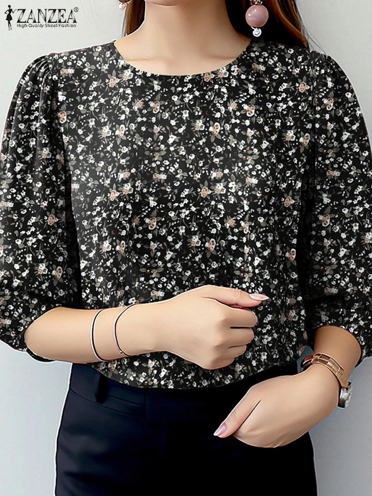 2025 ZANZEA Summer Floral Printed Blouse Stylish Women Tops Tunic