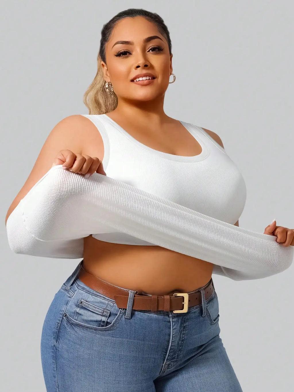Plus Size Women's Solid Ribbed Tank Top Square Neck Sleeveless Slim