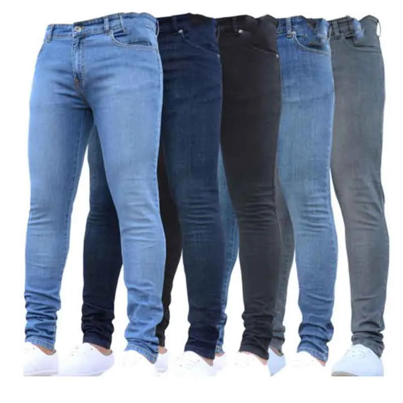 Solid Color Fashion Men Casual Pants Stretch Jeans Skinny Work