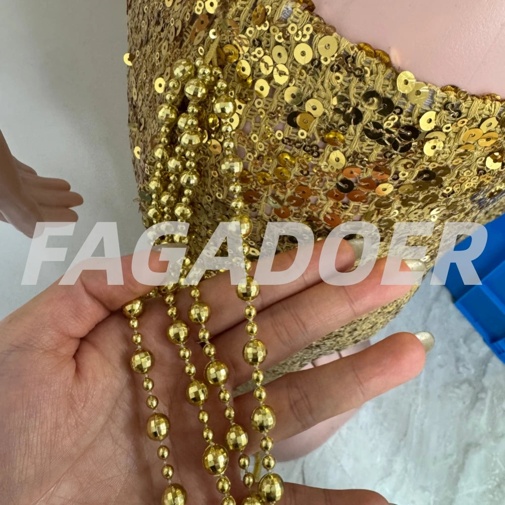 FAGADOER Sexy Hollow-out Sequin 2 Pieces Set for Woman Solid Deep