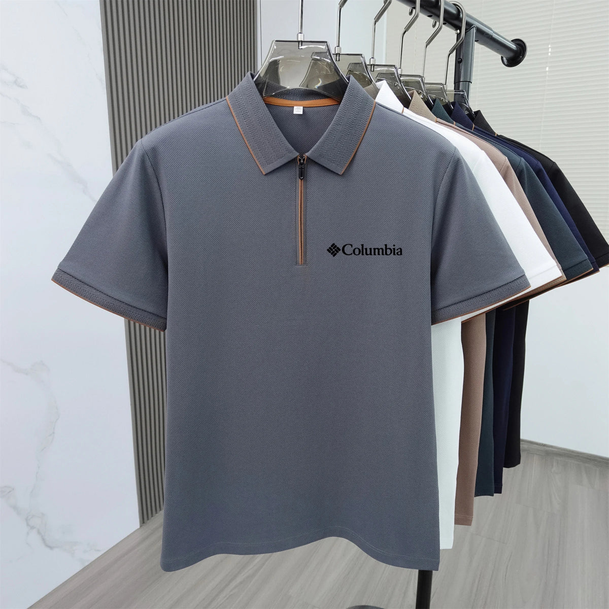 2026 Summer Men Short Sleeve Polo Shirt Unique Zipper Design Premium