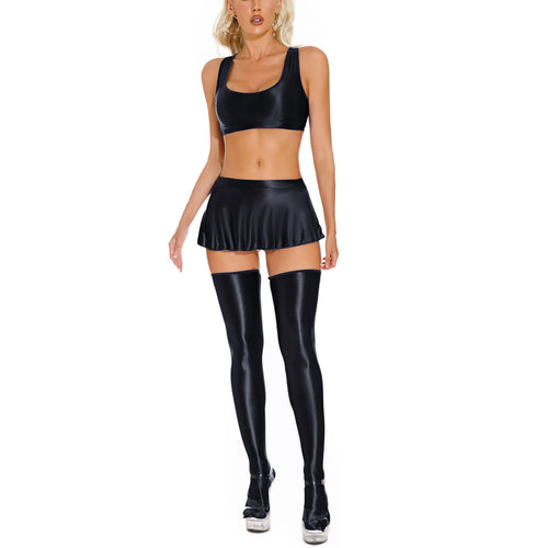 Womens Solid Color Smooth Clothing Sets Sexy Spicy Girl Nightclub