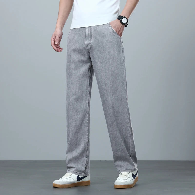 High Quality Spring Summer Lyocell Men's Jeans Loose Straight Wide Leg