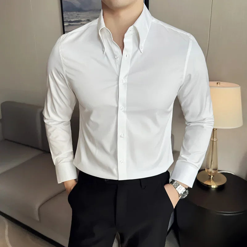 Plus Size 6XL-M Luxury Solid Color Big Neck Shirts For Men High