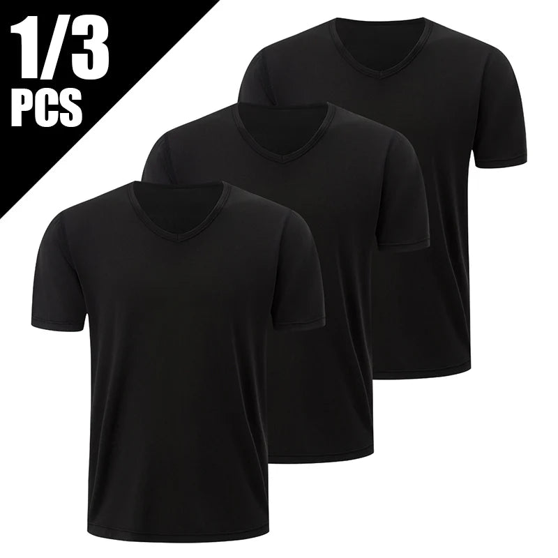 1/2/3 Piece Men's Solid Color Four Season Short Sleeved V-neck Sports
