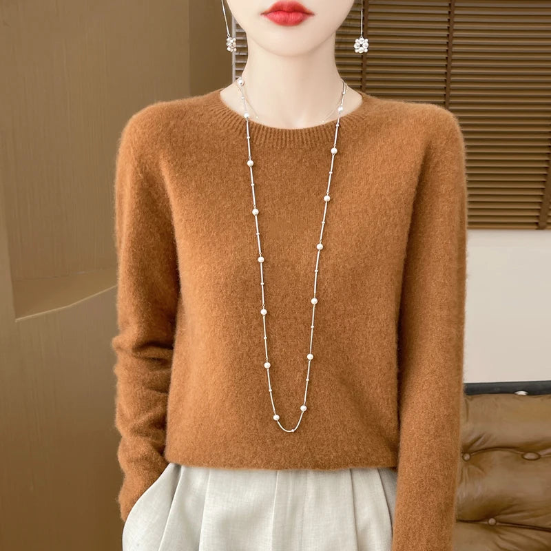 Women 100% Merino Wool Sweater New Fashion O-Neck Pullover Tops Basic