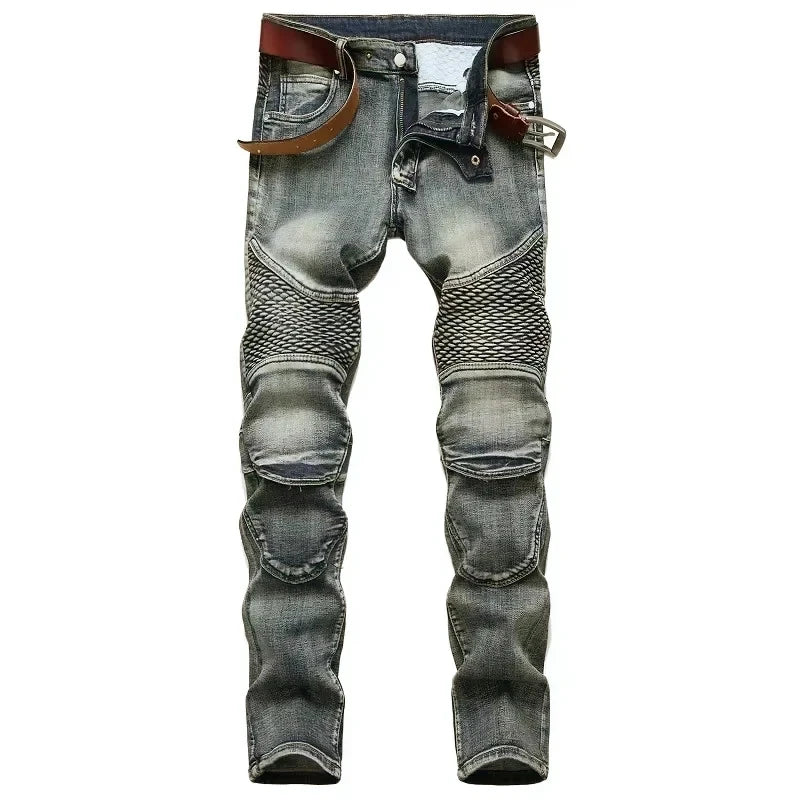 Men's New Casual Motorcycle Jeans Hip Hop Street Riding Stretch Slim