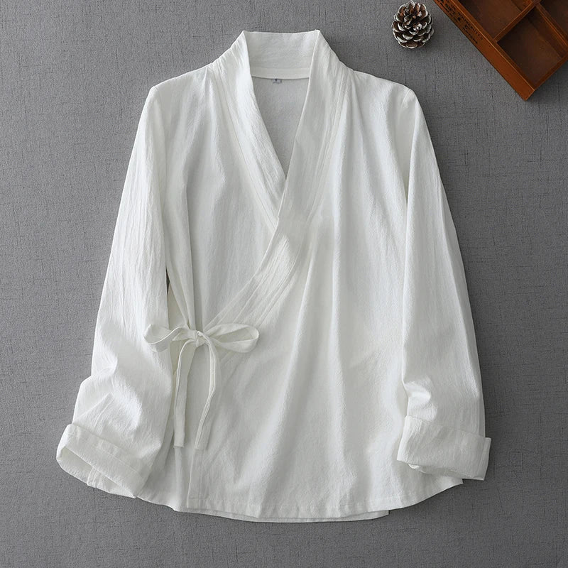 Chinese Style Women's Wrap Tie-Front Kimono Shirt Blouse Spring Summer