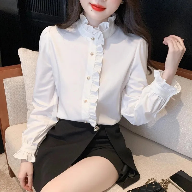 1pcs Woman Spring Autumn French Style Elegant Shirts Lady Fashion