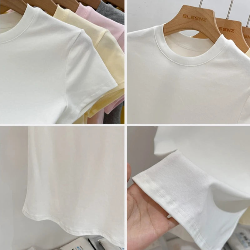 AOSSVIAO 2026 Summer Solid Color Women's Short Sleeve T-Shirt American