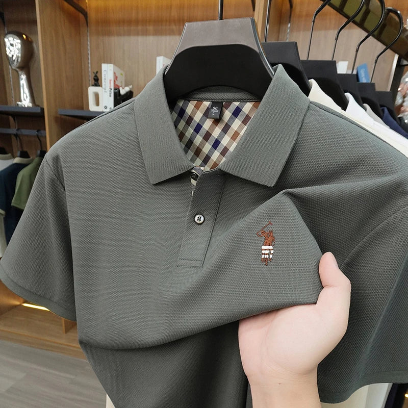 Luxury brand silk cotton short sleeve polo shirt comfort breathable
