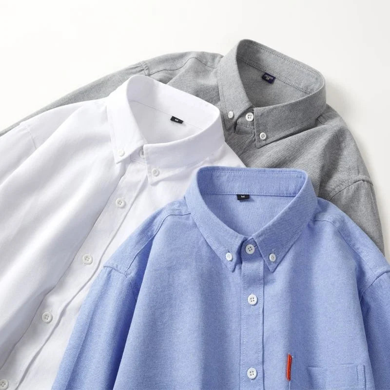 100% Cotton Oxford Shirt For Men Long Sleeve Solid Casual Business