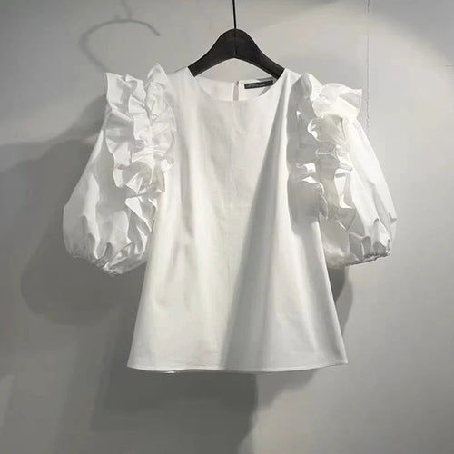 ZANZEA Women Summer Chic Blouse Korean Fashion Puff Short Sleeve Tops