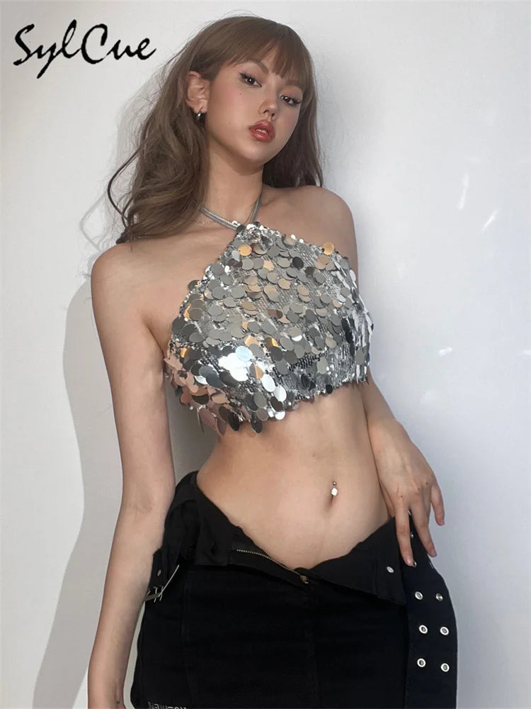 Sylcue 2023 Silver Sequin BlingBling Matte Trendy Design Sexy Hot
