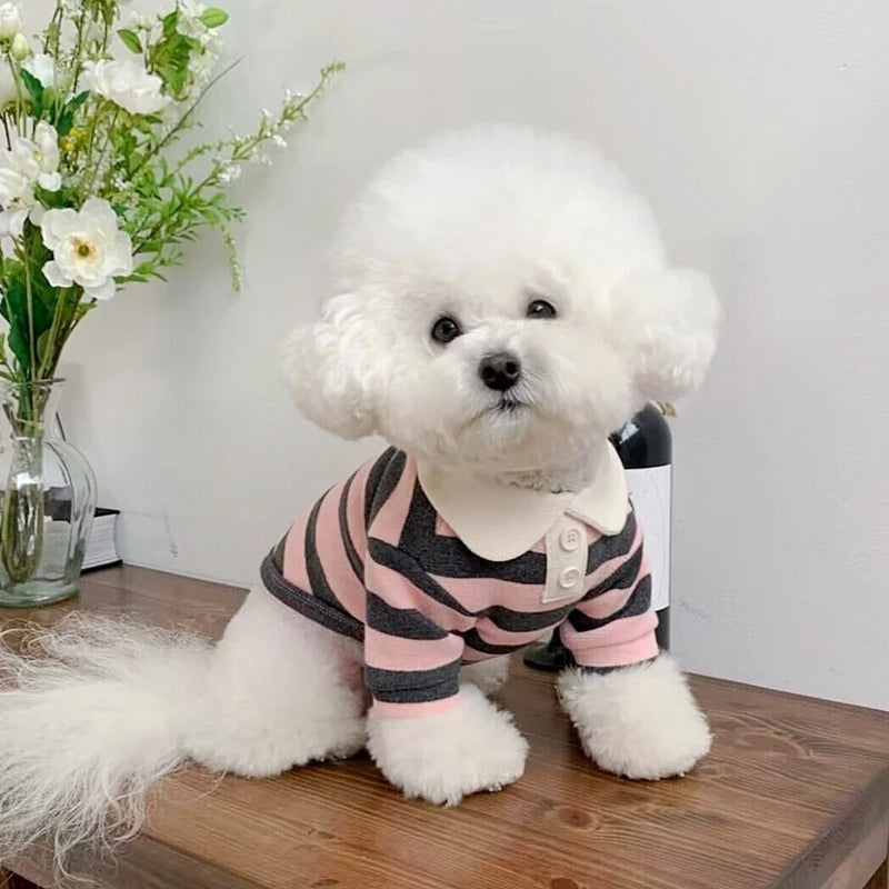 Summer Polo Shirt for Dogs Puppy Clothes Bichon Frise Chihuahua Stripe