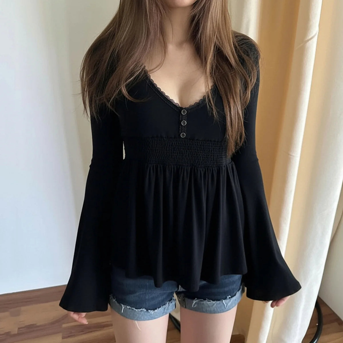 Women Knitting Sweater 2025 New French Chic Blouse Lace Paneled Low
