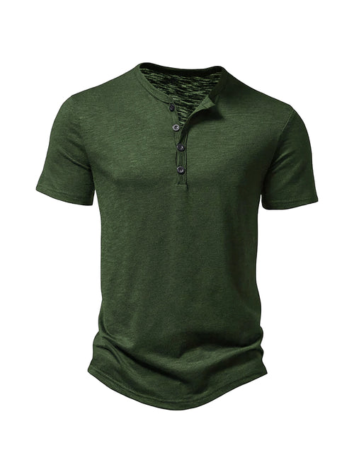 Henley Collar Summer Men's Casual Solid Color O-Neck Short Sleeve Men