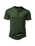 Henley Collar Summer Men's Casual Solid Color O-Neck Short Sleeve Men