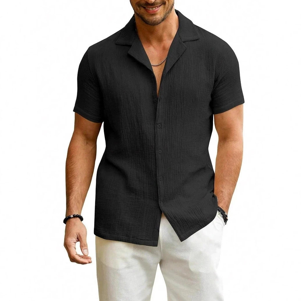 100% Cotton Linen Shirt Men Summer Short Sleeve Male T-shirts