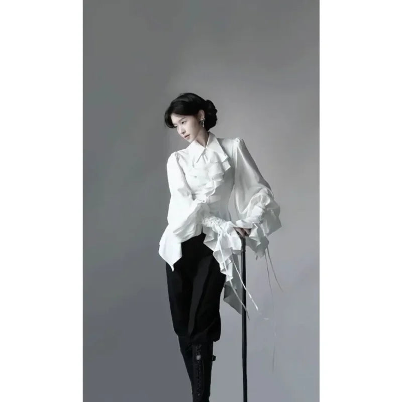 Lolita Gothic Long Sleeve Shirt Women Elegant Simple White All-match