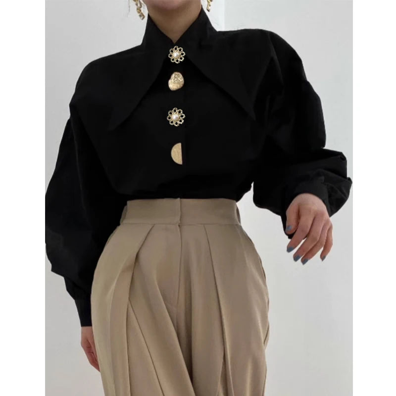 Spring Fashion Long Sleeve Shirt Pointed Collar Office Lady Blouse