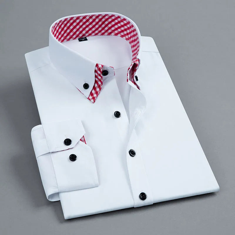 Men's Long Sleeve Dress Shirt Non Iron Double Layer Business Formal