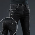 New Men's Multi-button Skinny Jeans Gray Black Stretch Straight